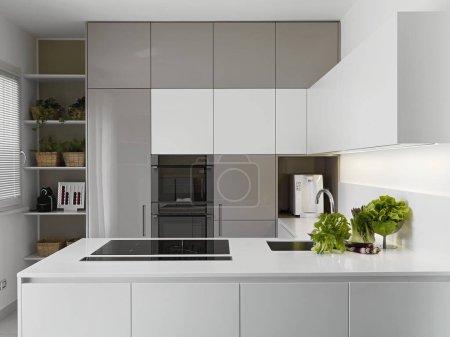 Photo for 15375080 - modern kitchen with vgetables on the white worktop - Royalty Free Image