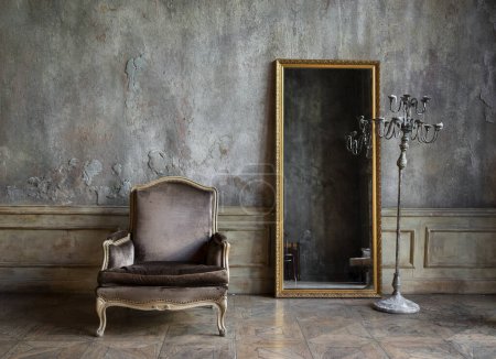 Photo for In the room are antique mirror and a chair - Royalty Free Image