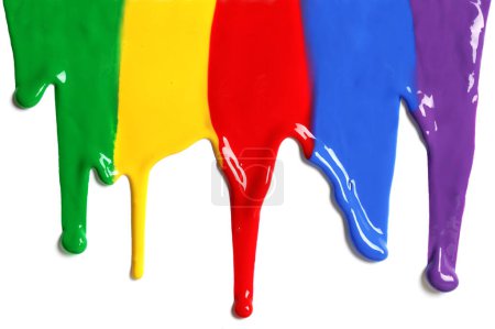 Photo for Splats splashes and blobs of brightly colored paint in different shapes drips isolated on white - Royalty Free Image