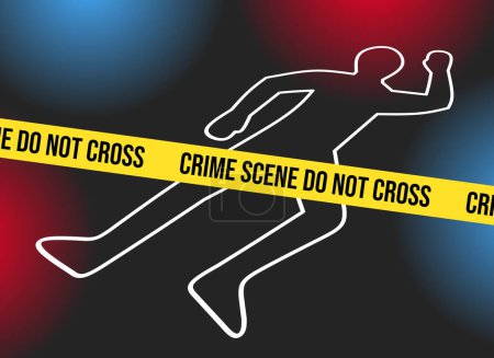 illustration of a crime scene accident victim, murder. police line, do not cross