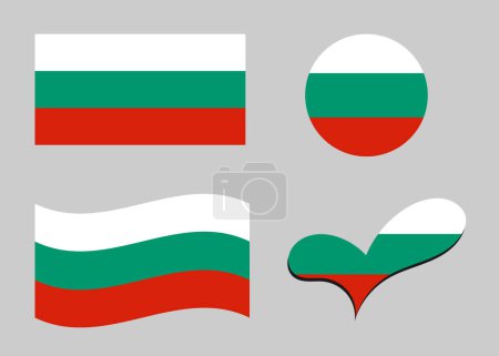 Illustration for Flag of Bulgaria. Bulgaria flag in heart shape. Bulgaria flag in circle shape. Country flag variations - Royalty Free Image