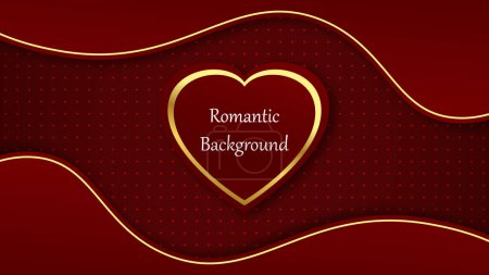 Romantic background with heart. Smooth wavy lines on a burgundy background