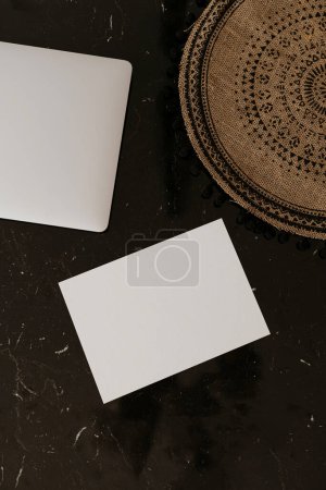 Photo for Aesthetic branding or invitation card template. Blank paper invitation card sheet with empty mock up copy space - Royalty Free Image
