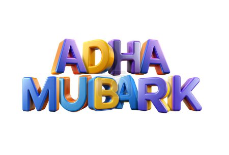 Adha Mubarak 3d letras de color aisladas sobre fondo blanco para la celebración del Eid saludo diseño gráfico plantilla aislada 