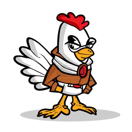 Illustration for Chicken Hero detective cartoon comic character for restaurant logo vector art ready for coloring - Royalty Free Image