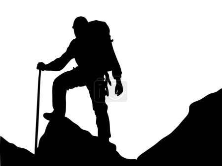 Illustration for Silhouette scene for a mountains climber adventurer vector art design symbol of winning - Royalty Free Image