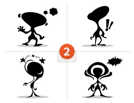 Illustration for Abstract 3 -5 Cartoon comic characters variety with different expressions  silhouette and emotions for presentation for story board design vector art  5 set of characters library - Royalty Free Image