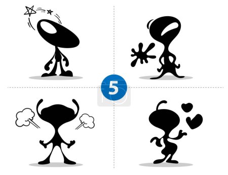 Illustration for Abstract 5 -5 Cartoon comic characters variety with different expressions  silhouette and emotions for presentation for story board design vector art  5 set of characters library - Royalty Free Image