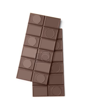 Photo for Two bars of dark bitter chocolate lie one on top of the other on a white background top view. Useful dark chocolate isolated. - Royalty Free Image