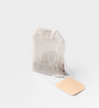 Photo for Rectangular tea bag with label isolated on white background close-up. - Royalty Free Image