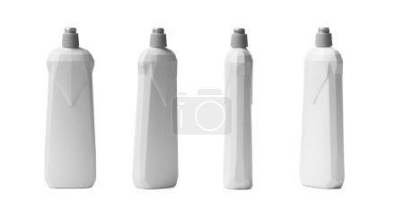 Téléchargez les photos : Set of plastic bottles for household chemicals, detergents, dishwasher rinse aid, isolated on white background. - en image libre de droit