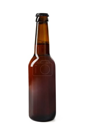 Photo for Amber brown closed glass bottle with beer isolated on white background - Royalty Free Image