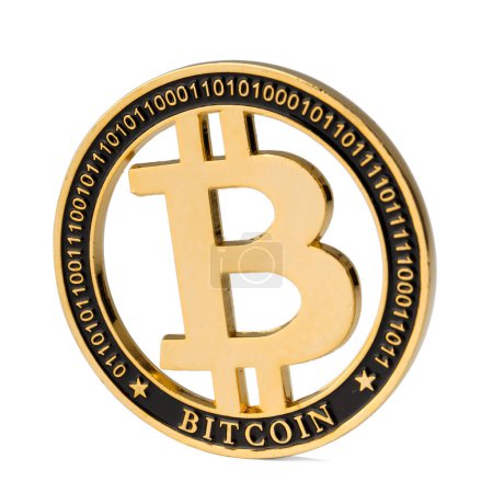 Foto de Moneda digital de oro bitcoin (BTC) aislado sobre fondo blanco. Criptomoneda, dinero virtual. El concepto de moneda internacional virtual y negocios en Internet. - Imagen libre de derechos