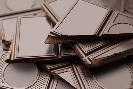 Photo for Close-up of dark chocolate slices. Pieces of dark chocolate macro shot. Chocolate background. Broken chocolate close-up. - Royalty Free Image