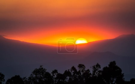 Photo for Sunset over the mountains, red sky. - Royalty Free Image