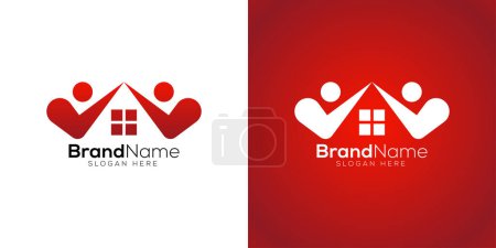 Modèle de conception de logo d'icône d'homme à domicile sûr sur fond blanc et rouge