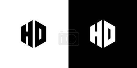 Buchstabe H D Polygon, hexagonales minimalistisches und professionelles Logo-Design auf schwarzem und weißem Hintergrund