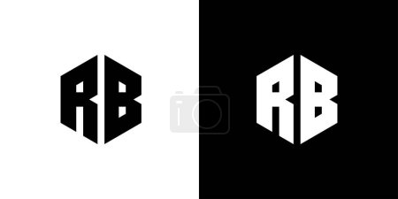 Buchstabe R B Polygon, sechseckiges minimalistisches und professionelles Logo-Design auf schwarzem und weißem Hintergrund