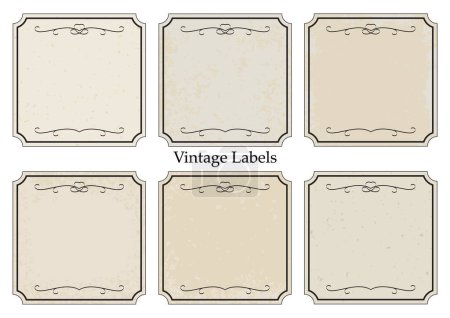 Ilustración de Set de etiquetas cuadradas vintage con monogramas sobre papel viejo aislado sobre fondo blanco. Ilustración vectorial - Imagen libre de derechos