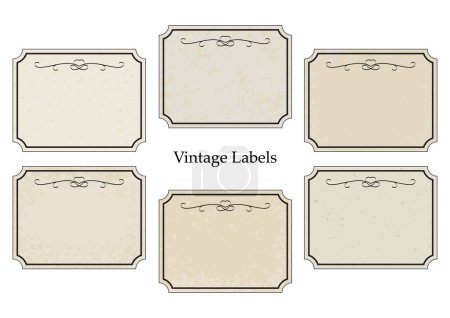 Illustration for Vintage rectangle labels with monograms on old paper isolated on white background. Can be printed in size 11x8.5. Vector illustration - Royalty Free Image