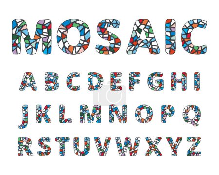 Illustration for Mosaic colourful alphabet set isolated on white background. Cartoon flat style. Vector illustration - Royalty Free Image