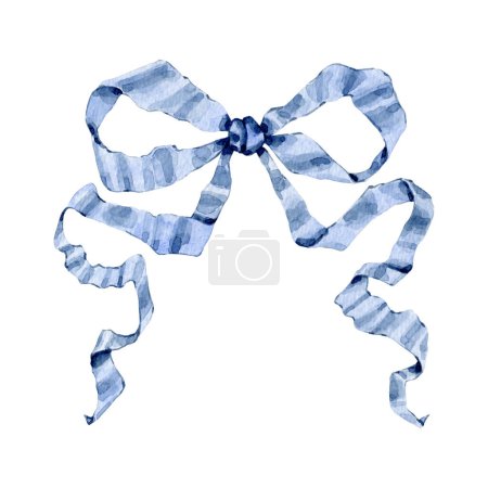 Watercolor blue bow clipart Illustration. High quality hand painting vintage ribbon illustration. 