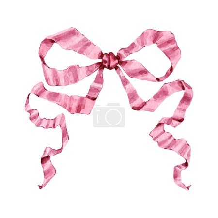 Watercolor pink bow clipart Illustration. High quality hand painting vintage ribbon illustration. 