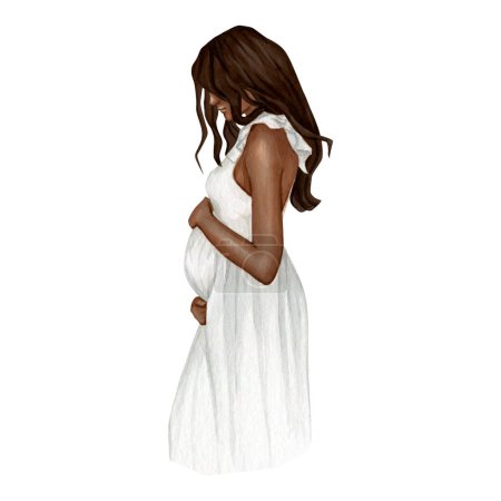 Acuarela embarazada afroamericana mujer clipart. Colección de acuarela prefabricada. Clipart de maternidad. Maternidad ilustración pintada a mano de alta calidad. 