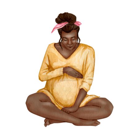 Foto de Acuarela embarazada afroamericana mujer clipart. Colección de acuarela prefabricada. Clipart de maternidad. Maternidad ilustración pintada a mano de alta calidad. - Imagen libre de derechos