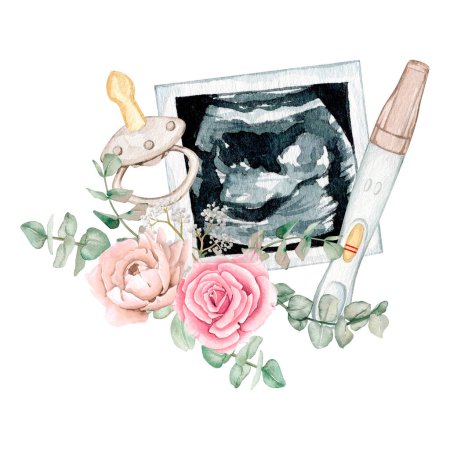 Foto de Clipart composición prenatal acuarela. Bebé ducha invitaciones clipart. Ilustración pintada a mano de alta calidad recién nacido. - Imagen libre de derechos