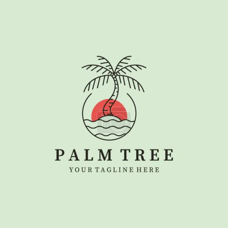 Foto de Paraíso, hawaii, línea de arte palmera logo vector ilustración diseño gráfico - Imagen libre de derechos