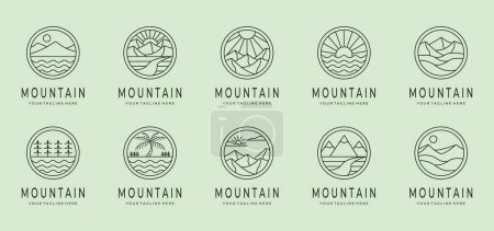 Foto de Colección conjunto paquete varios icono de montaña logotipo símbolo vectorial diseño de ilustración, paisaje de montaña línea de diseño de arte - Imagen libre de derechos