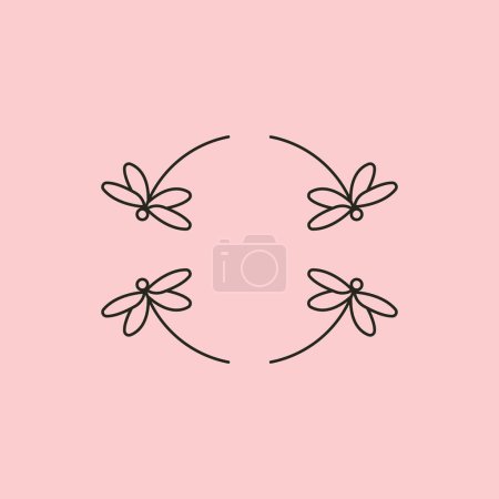 Téléchargez les illustrations : Dessin d'icône de logo d'art de ligne de libellule, dessin d'illustration vectoriel de symbole de cercle mignon de libellule - en licence libre de droit
