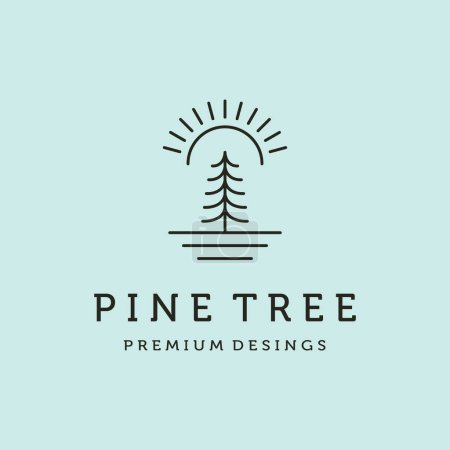 Foto de Árbol de pino y sol logotipo línea arte vector símbolo ilustración diseño, símbolo de paisaje - Imagen libre de derechos
