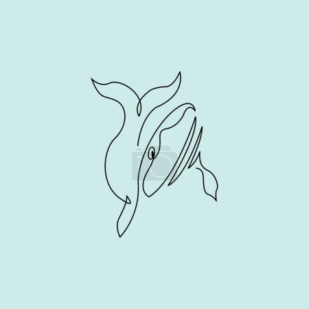 Foto de Círculo ballena jorobada logo vector ilustración diseño, lindo pez ballena línea arte logo diseño - Imagen libre de derechos