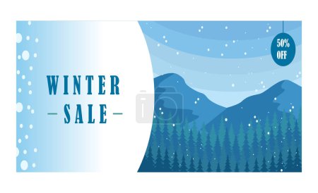 Foto de Invierno venta montaña paisaje vintage cartel pino bosque en la nieve fondo ilustración diseño - Imagen libre de derechos