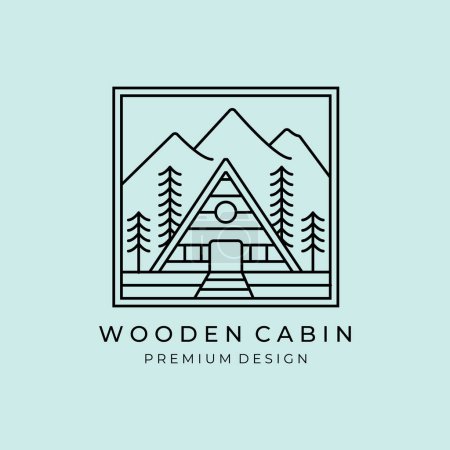 Foto de Logotipo de arte de línea de cabina de montaña, icono y símbolo, con emblema vector ilustración diseño - Imagen libre de derechos