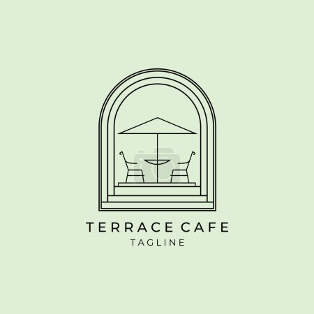 Téléchargez les illustrations : Terrasse minimale café restaurant, café boutique logo icône signe symbole vecteur illustration conception hawaii resort - en licence libre de droit