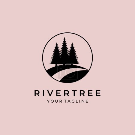 Foto de Logotipo vintage de pino con diseño de ilustración de emblema de vector de río - Imagen libre de derechos