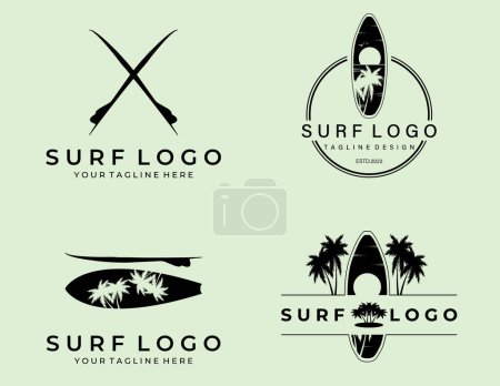 Foto de Conjunto de gráficos, logotipos, etiquetas y emblemas de surf vintage. Diseño de camiseta de surf. - Imagen libre de derechos