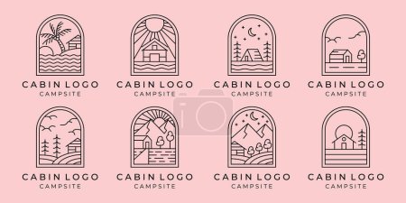 Foto de Conjunto de cabaña o cabina línea arte minimalista simple vector logotipo ilustración diseño - Imagen libre de derechos