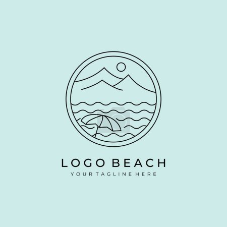 Foto de Línea de logotipo de montaña y playa arte minimalista vector ilustración diseño - Imagen libre de derechos