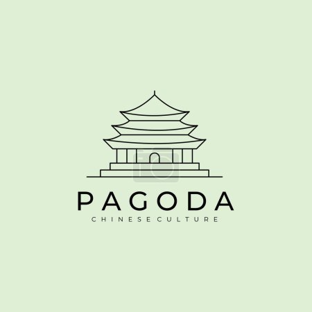 Téléchargez les illustrations : Pagode temple ligne art minimaliste logo vectoriel symbole illustration conception - en licence libre de droit
