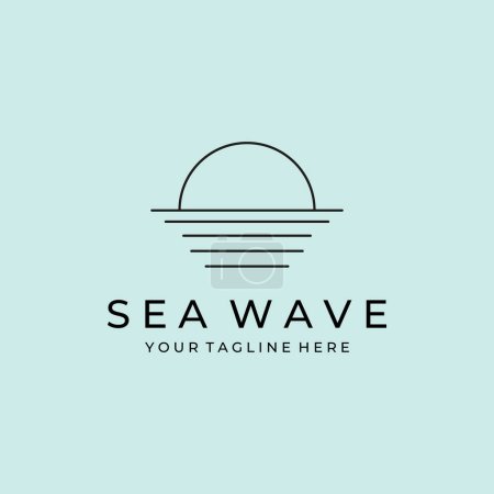 Foto de Minimalista océano ola y sol línea arte logotipo vector etiqueta emblema diseño - Imagen libre de derechos