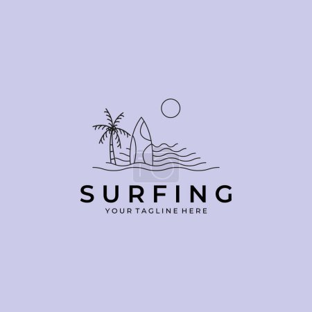 Foto de Diseño de vectores de logotipo de icono de línea de surf california, diseño de ilustración de símbolo de logotipo de ola grande y paraíso - Imagen libre de derechos