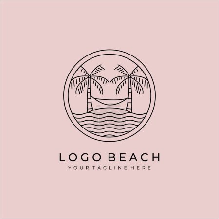 Foto de Logotipo de la playa hamaca y palmera línea icono vector mínimo ilustración diseño - Imagen libre de derechos
