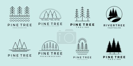 Foto de Conjunto simple árbol línea naturaleza logotipo vector ilustración diseño arte mínimo bosque minim simple icono símbolo - Imagen libre de derechos