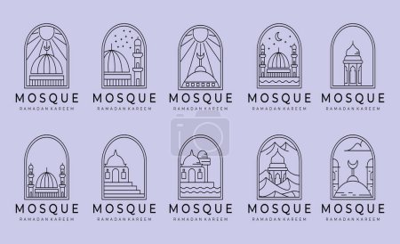 Foto de Conjunto de la línea de la mezquita islámica logotipo símbolo vectorial diseño de ilustración, idea de ramadán símbolo vectorial diseño creativo logotipo - Imagen libre de derechos