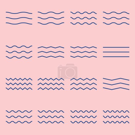 Illustration for Set bundled wave icon logo vector minimal illustration design, line art wave pack logo design - Royalty Free Image