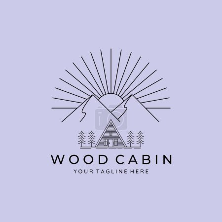 Foto de Línea de cabina de madera arte minimalista logo ilustración diseño creativo icono - Imagen libre de derechos
